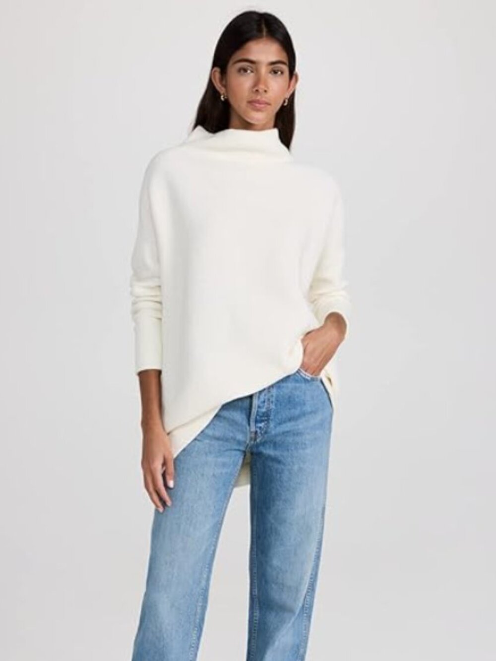 Free People Ottoman Slouchy Tunic Sweater in White/Cream Large